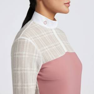 Polo de concours manches longues Sheer Jacquard Rose - CAVALLERIA TOSCANA